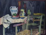 Fillide Levasti, Large still life with high chair in the foreground