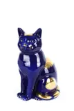 Cat by Piero Fornasetti, Blue ceramic sculpture with gold highlights, offered Feb 2023