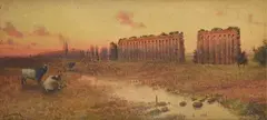 Federico Schianchi, Landscape with Ruins, Indistinct signature lower left. On the reverse: Alexandre D'Atri & Sons