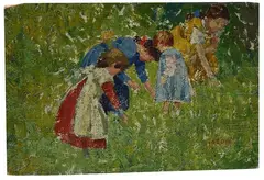 Little girls in the meadow by Giuseppe Leoni, offered Feb 2023