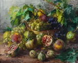 Felice Tafuri, Still life with fruit, Sign at the bottom to the left. On the reverse: declaration of authenticity by the author and by the Mix Arte