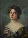 Nicola Biondi, Portrait of a girl, Sign at the bottom to the left.