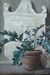Still life with plant and ruins by Giulio Aristide Sartorio, 1897, Signature, offered Feb 2023