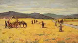 Giovanni Bartolena, The grain harvest, Sign at the bottom to the left.