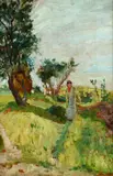 Ulvi Liegi, Landscape with figure, Sign at the bottom to the left. On the reverse: in pencil "Ulvi Liegi/Passeggiata in campagna/1988-1990/coll.