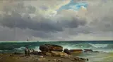Lorenzo Gelati, Marina with fishermen, 1877, Signature and date lower left.