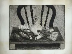Felice Carena, Still Life with Fan (1931), It bears no signature or edition. Defects