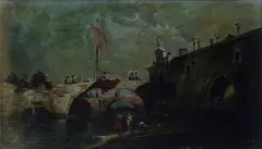 Capriccio with a bridge over a canal by Ada Righini, Authorized copy of the homonymous painting by Francesco Guardi in the Uffizi Gallery in Florence., offered Feb 2023