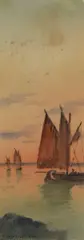 Frans Vervloet, Sunset in the lagoon, Sign at the bottom to the left.