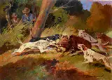 Boar hunting by Carlo Domenici, 1973, offered Feb 2023