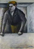 Ottone Rosai, Man in the gallery, 1950, Signature lower right. On the reverse: on the canvas