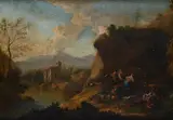 a Francesco Zuccarelli, Landscape with Peasants and Herds, Oil painting on canvas