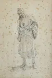 Domenico Morelli, Figure of Arab, Sign at the bottom to the left. On the reverse: label Galleria Forti