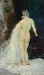 Giacomo Grosso, Female nude from the back, Initials lower left.