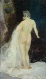 Giacomo Grosso, Female nude from the back, Initials lower left.