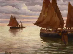 Alberto Zardo, Sails at sunset, Sign at the bottom to the left.