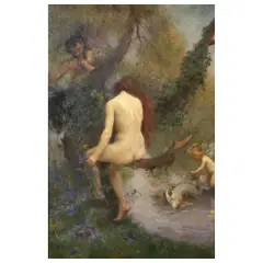 Alberto Pisa, Nymph And Faun In The Forest, oil on canvas