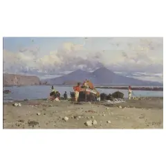 Giuseppe Laezza, View Of The Mergellina Beach, oil on canvas