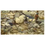 Ettore Tito, On The Riverbank, oil on panel