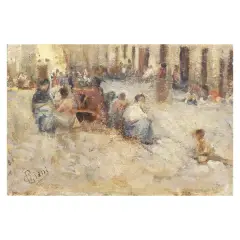 Piazza In Impruneta by Cesare Ciani, oil on cardboard, offered Mar 2025