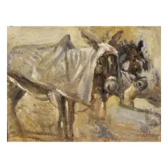 Donkeys by Cesare Ciani, oil on cardboad, offered Mar 2025