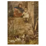Cesare Ciani, In The Courtyard, oil on canvas