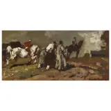 Alessio Issupoff, Countryside With Horses And Peasants