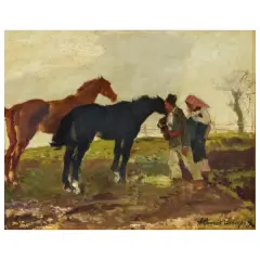Alessio Issupoff, Peasants And Horses, oil on plywood