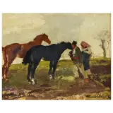 Alessio Issupoff, Peasants And Horses, oil on plywood