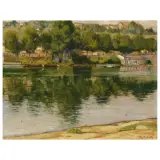 Galileo Chini, The Banks Of The Arno, oil on plywood