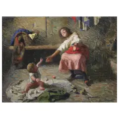 Carlo Facchinetti, A Mother'S Joy, oil on canvas