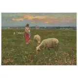 Carlo Passigli, A Flock Of Sheep Grazing, oil on plywood