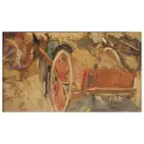 Cesare Ciani, Small Cart, oil on cardboard