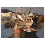 Carlo Domenici, In Darsena, Porto Ferraio, oil on faesite