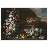 Niccolò Stanchi, Still Life With Flowers And Fruits Outdoor