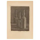 Giorgio Morandi, Untitled, Natura morta con vasetto e tre bottiglie