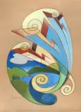 Achille Boni, Aeropittura, mixed media on cardboard