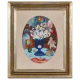 Antonio Possenti, Figures with flower vase, oil on canvas
