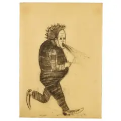 Baja la mascara 2010 by Sandra Vásquez de la Horra, pencil on waxed paper, offered Feb 2025