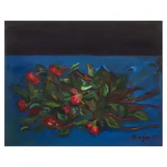 Mario Mafai, Rose rosse sul blu 1959, oil on canvas