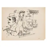 George Grosz, News vendor, New York 1932 reed pen, pen and