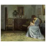 Henri Morisset, Interior With Mother And Daughter, oil on canvas