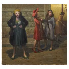 Four Women (In The Street) by Giovanni Battista Crema, oil on panel, offered Nov 2024