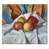 Oscar Ghiglia, Still Life With Drape And Apples, oil on canvas