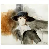 Giovanni Boldini, Portrait Of Lady With Hat, watercolour on paper
