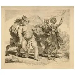 Drunken Bacchus by Jonas Suyderhoef, etching, offered Nov 2024