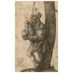 The Bagpipe Player by Albrecht Durer, engraving, offered Nov 2024