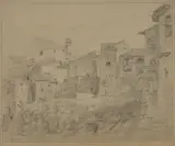 Claude Thienon, Views Of Tivoli, black chalk