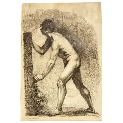 Luigi Sabatelli, Virile Nude, black ink
