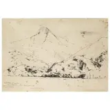 Pietro Annigoni, Lake Landscape, pen and black ink